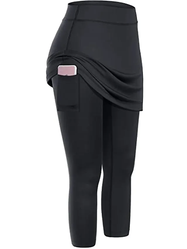 2-in-1 Women's Running Skirt Leggings with Phone Pocket - Athletic Base Layer