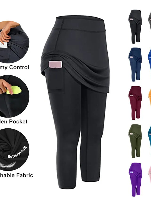 2-in-1 Women's Running Skirt Leggings with Phone Pocket - Athletic Base Layer