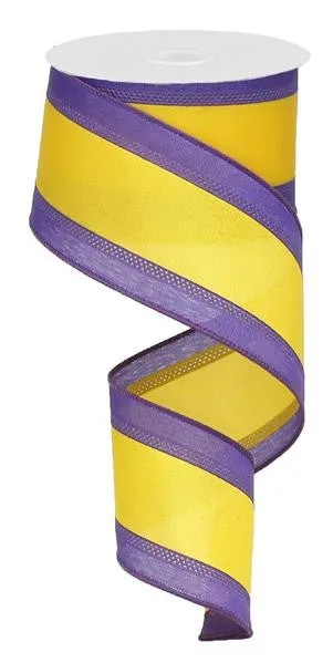 2.5" Satin Tri-Stripe Ribbon: Purple/Golden Yellow - 10Yds