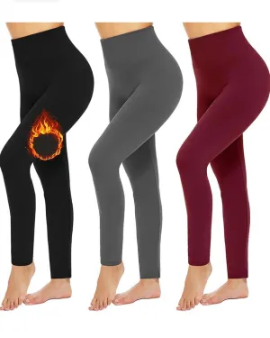 3 Pack Women‚Äôs Fleece Lined Leggings High Waist Stretchy warm Leggings one size