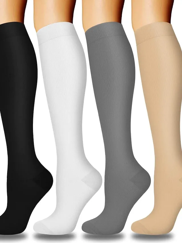 4 Pairs Copper Compression Socks for Women & Men Circulation 15-20 mmHg - Best Support for Nurses, Running