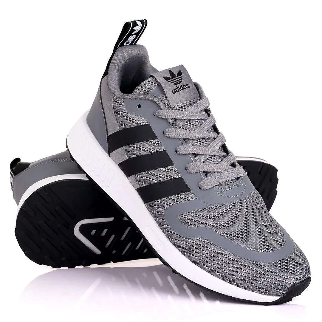 AD Comfy Grey With Black Stripes And White Sole Lace Up Designed Sneakers