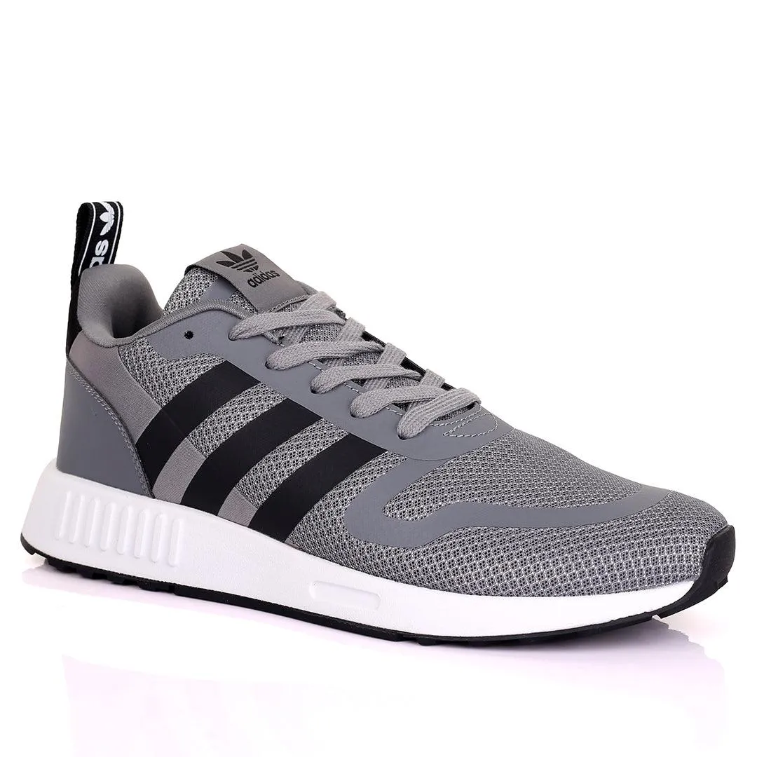 AD Comfy Grey With Black Stripes And White Sole Lace Up Designed Sneakers