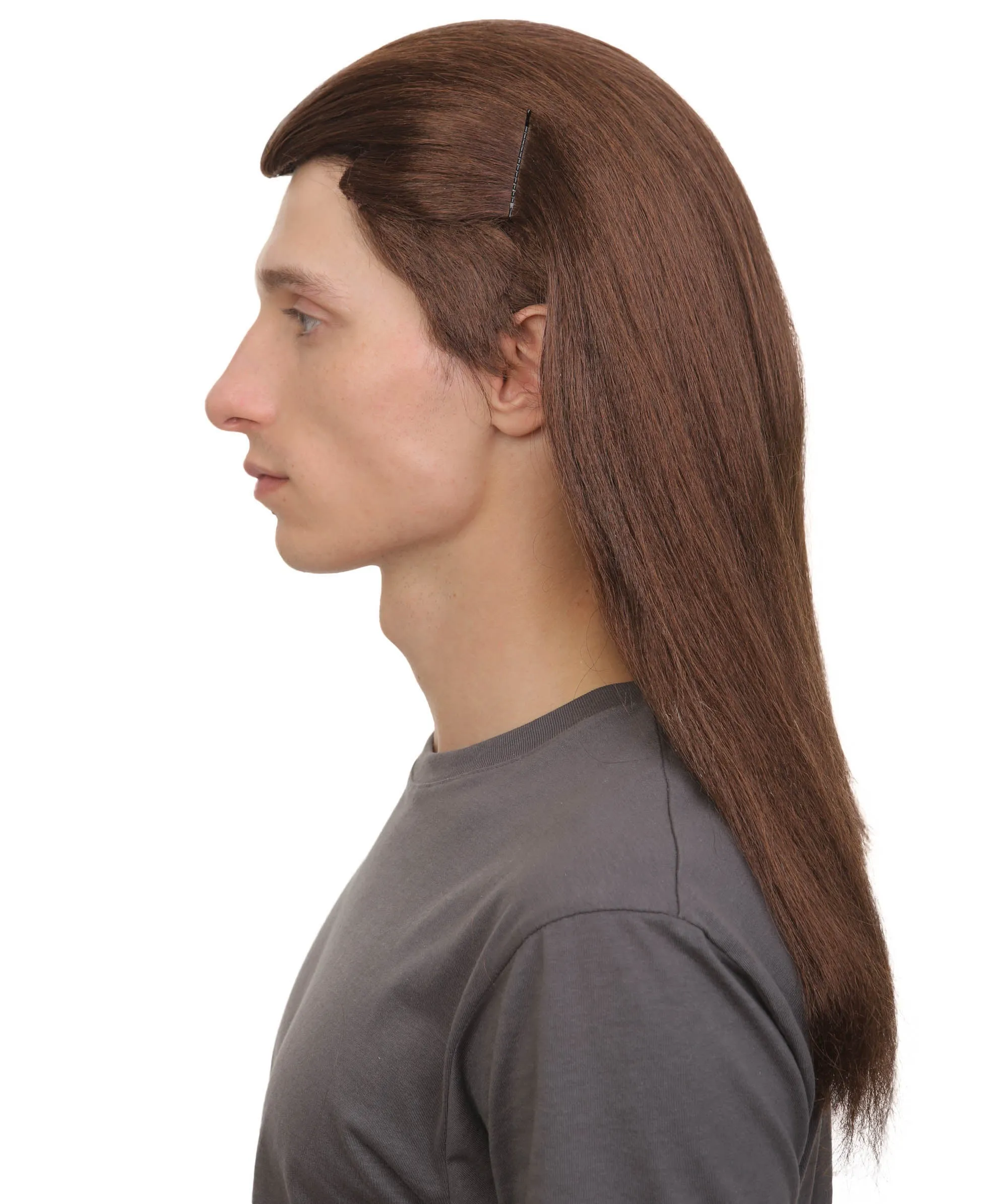 Adult Men’s Welsh Soccer Player Long Dark Brown Samurai Wig I  Flame-retardant 100% Synthetic Fiber Cosplay Wig