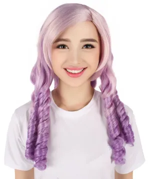 Adult Women's Japanese VTuber Gradient Purple Long Curly Wig | Perfect for Halloween | Flame-retardant Synthetic Fiber