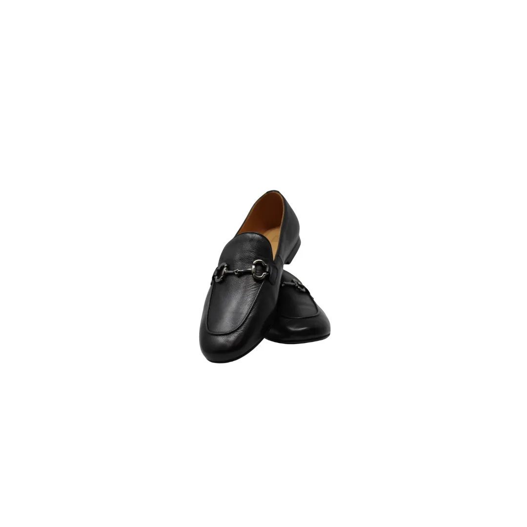 AiciBerllucci Coco Ladies Black Leather Loafer with Chain