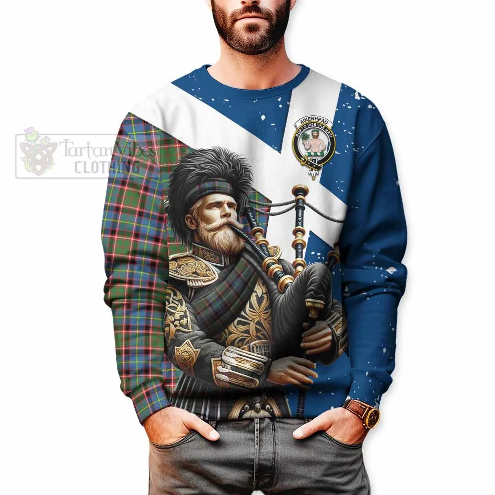 Aikenhead Tartan Sweatshirt with Family Crest Scottish Bagpiper Vibes