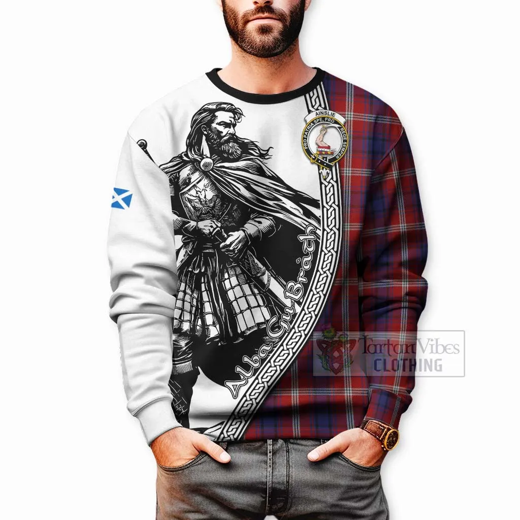 Ainslie Tartan Clan Crest Sweatshirt with Highlander Warrior Celtic Style