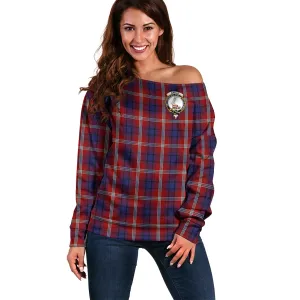 Ainslie Tartan Off Shoulder Women Sweater with Family Crest