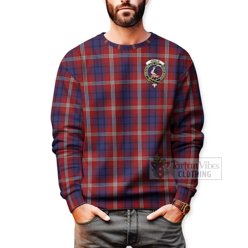 Ainslie Tartan Sweatshirt with Family Crest Celtic Skull Style