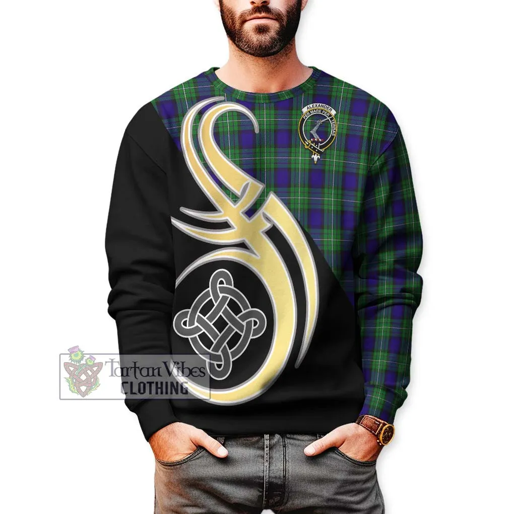 Alexander Tartan Sweatshirt with Family Crest and Celtic Symbol Style