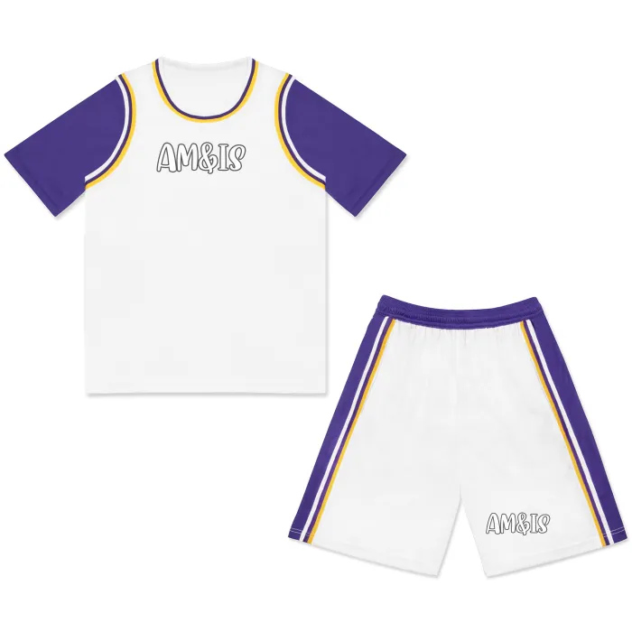 Am&Is Men's Striped 2 In 1 T-Shirt & Shorts Basketball Jersey Set