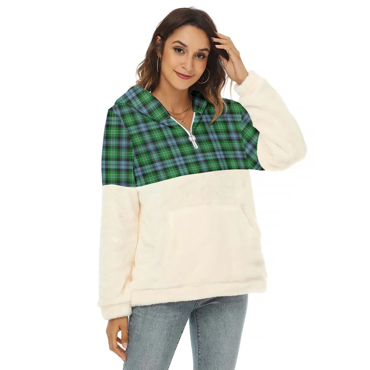 Arbuthnot Ancient Tartan Women's Borg Fleece Hoodie With Half Zip