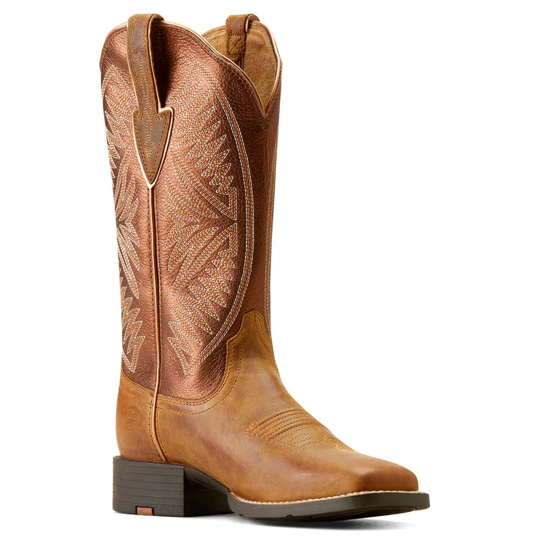 'Ariat' Women's 12" Round Up Ruidoso Western Square Toe - Pearl / Burnished Chestnut