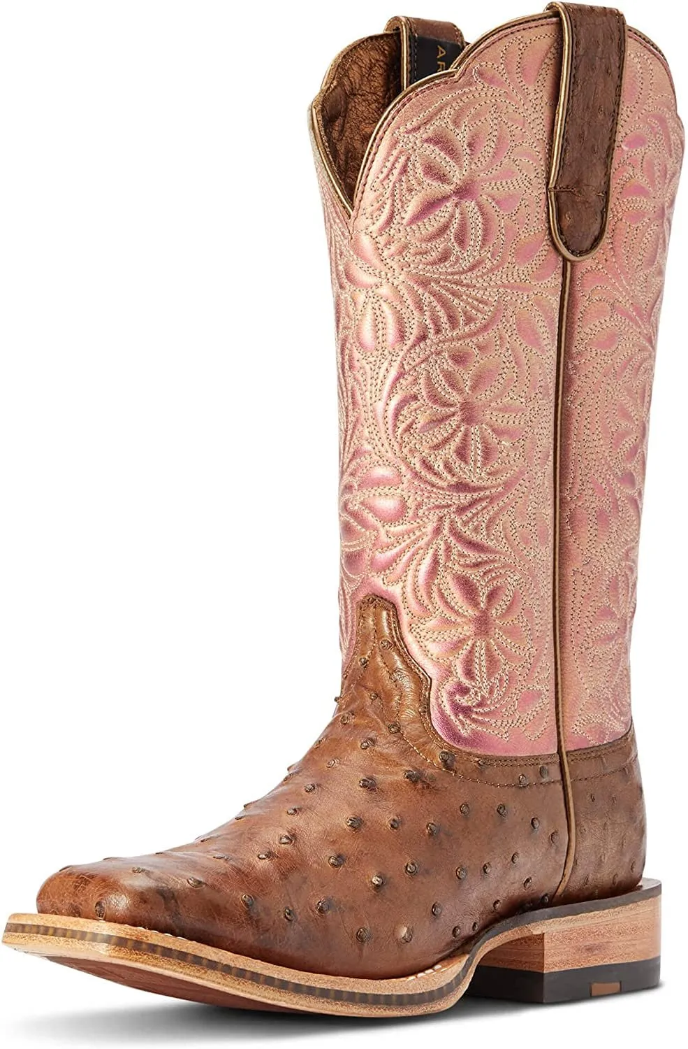 Ariat Women's Donatella Western Boot, Distressed Chocolate Full Quill/Rose Gold Metallic