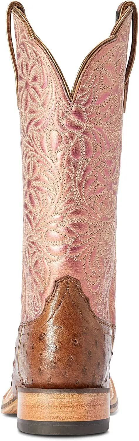 Ariat Women's Donatella Western Boot, Distressed Chocolate Full Quill/Rose Gold Metallic