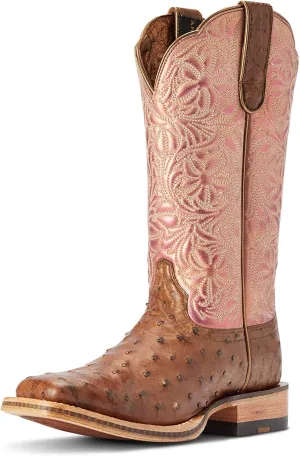 Ariat Women's Donatella Western Boot, Distressed Chocolate Full Quill/Rose Gold Metallic