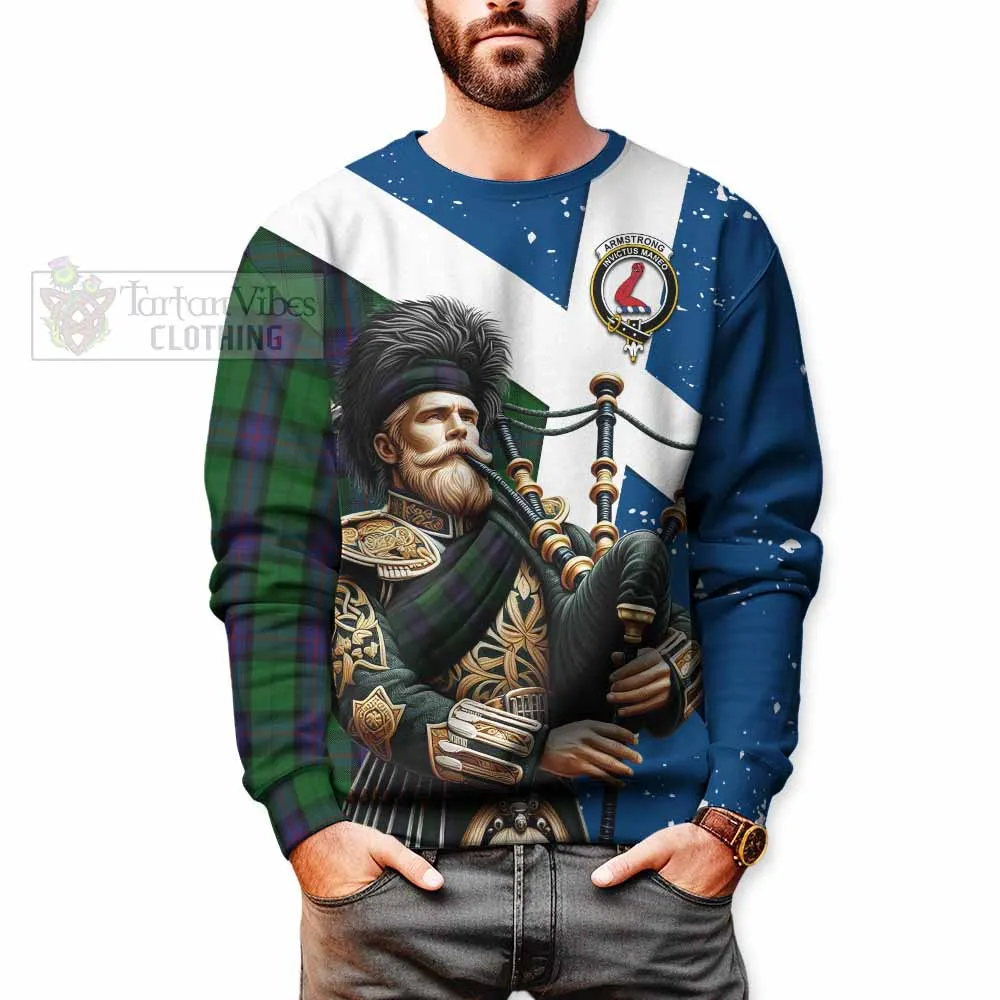 Armstrong Tartan Sweatshirt with Family Crest Scottish Bagpiper Vibes