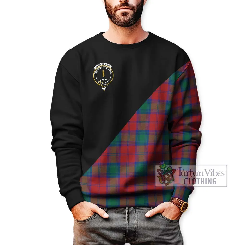 Auchinleck (Affleck) Tartan Sweatshirt with Family Crest and Military Logo Style