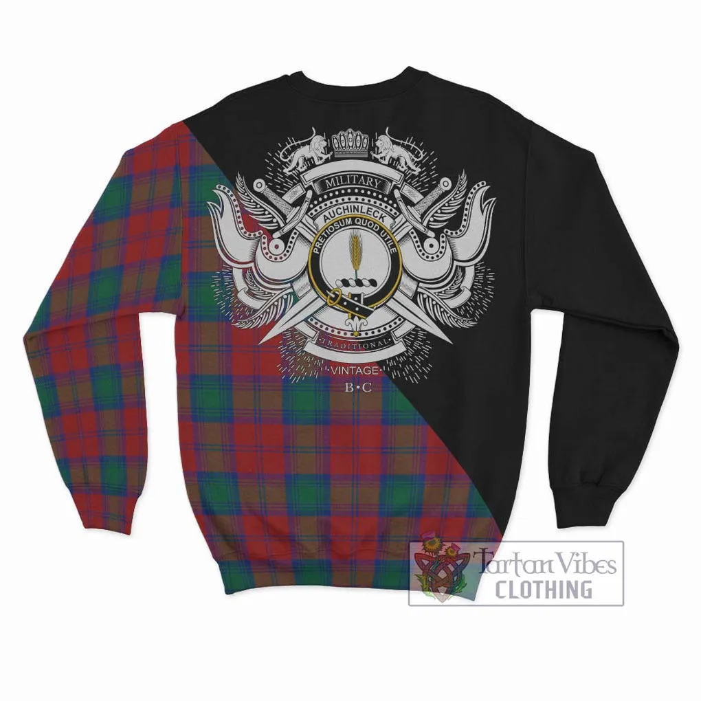 Auchinleck (Affleck) Tartan Sweatshirt with Family Crest and Military Logo Style