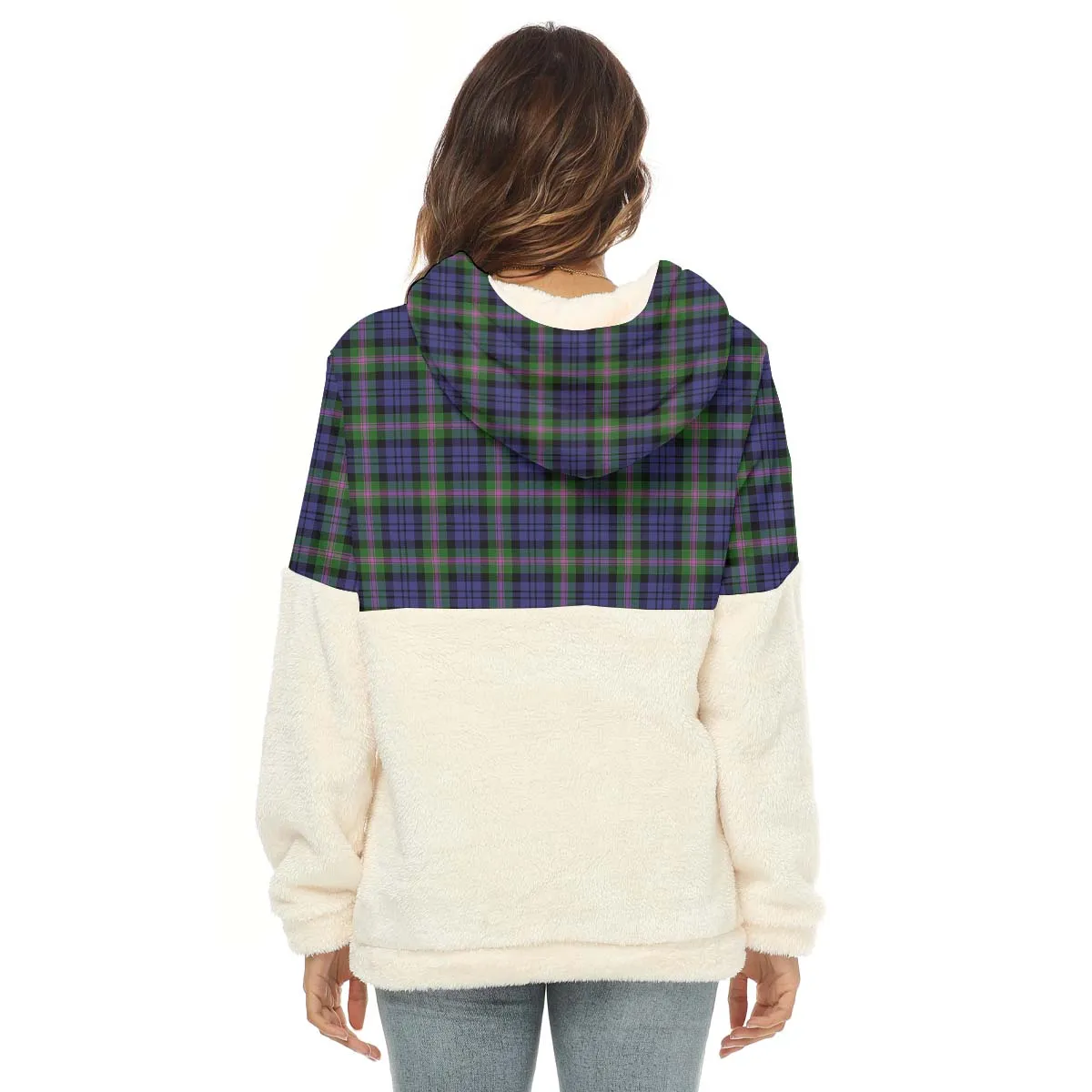 Baird Modern Tartan Women's Borg Fleece Hoodie With Half Zip with Family Crest