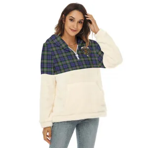 Baird Modern Tartan Women's Borg Fleece Hoodie With Half Zip with Family Crest