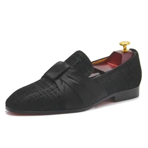 Black Geometric Bow Leather Loafers