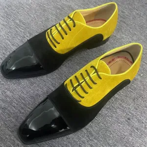 Black Yellow Mixed Colors Leather Shoes