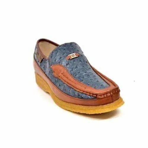 British Walkers Harlem Men's Blue and Tan Leather Crepe Sole Slip On Shoes