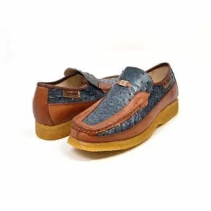 British Walkers Harlem Men's Blue and Tan Leather Crepe Sole Slip On Shoes