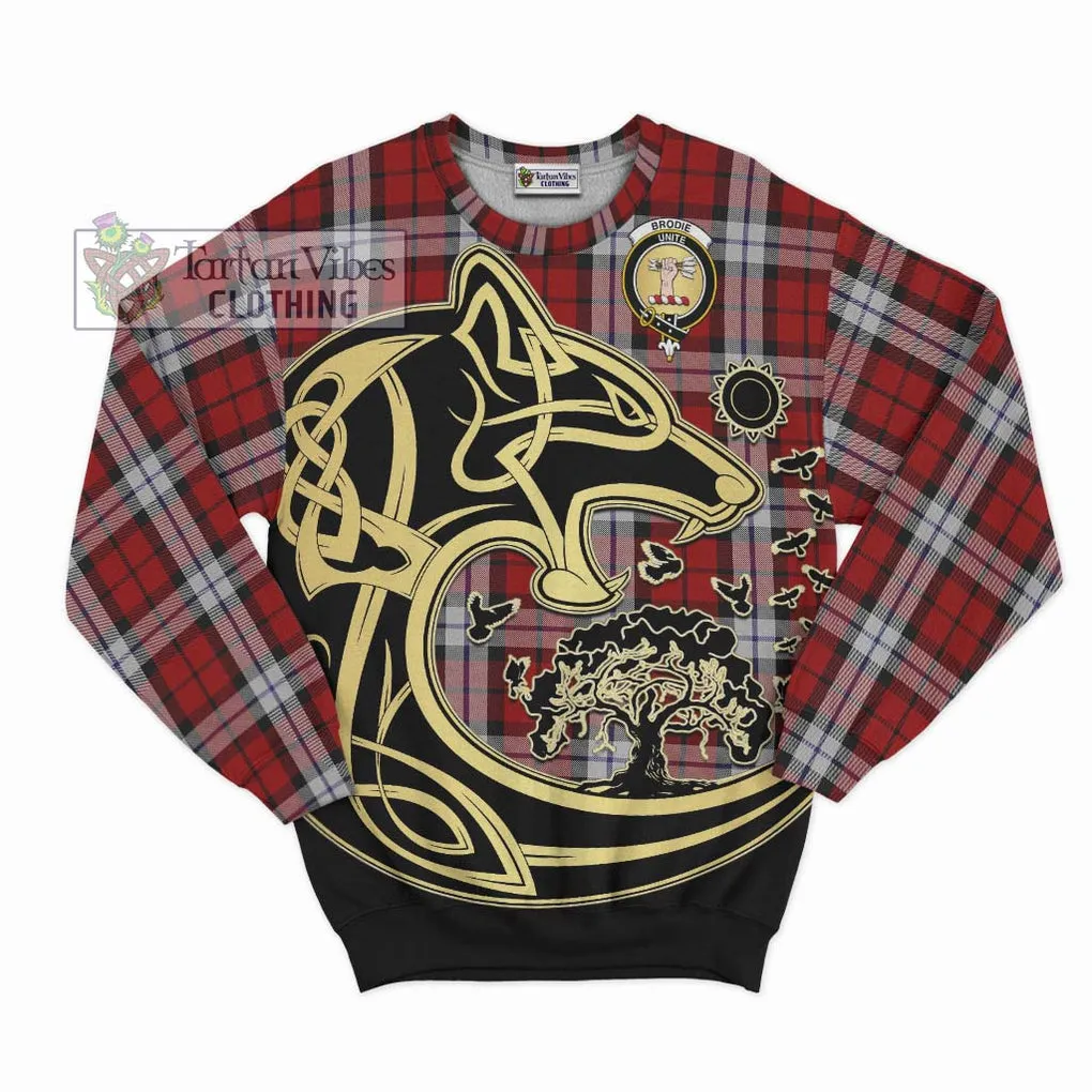 Brodie Dress Tartan Sweatshirt with Family Crest Celtic Wolf Style