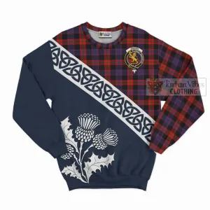 Brown (Broun) Tartan Sweatshirt Featuring Thistle and Scotland Map