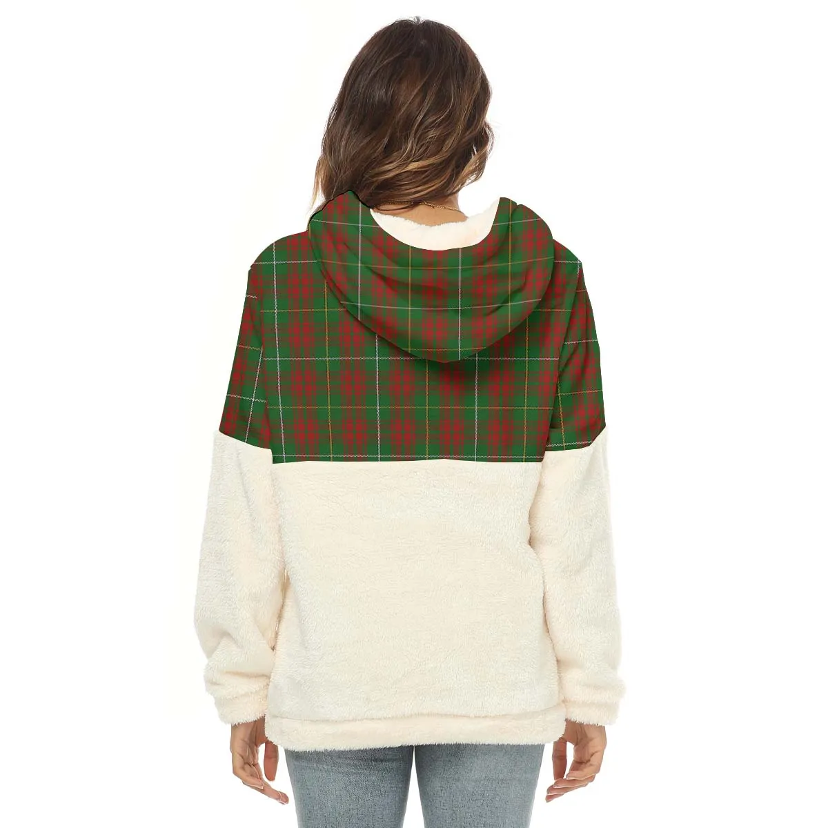 Bruce Hunting Tartan Women's Borg Fleece Hoodie With Half Zip