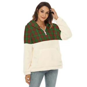 Bruce Hunting Tartan Women's Borg Fleece Hoodie With Half Zip