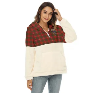 Bruce Tartan Women's Borg Fleece Hoodie With Half Zip with Family Crest