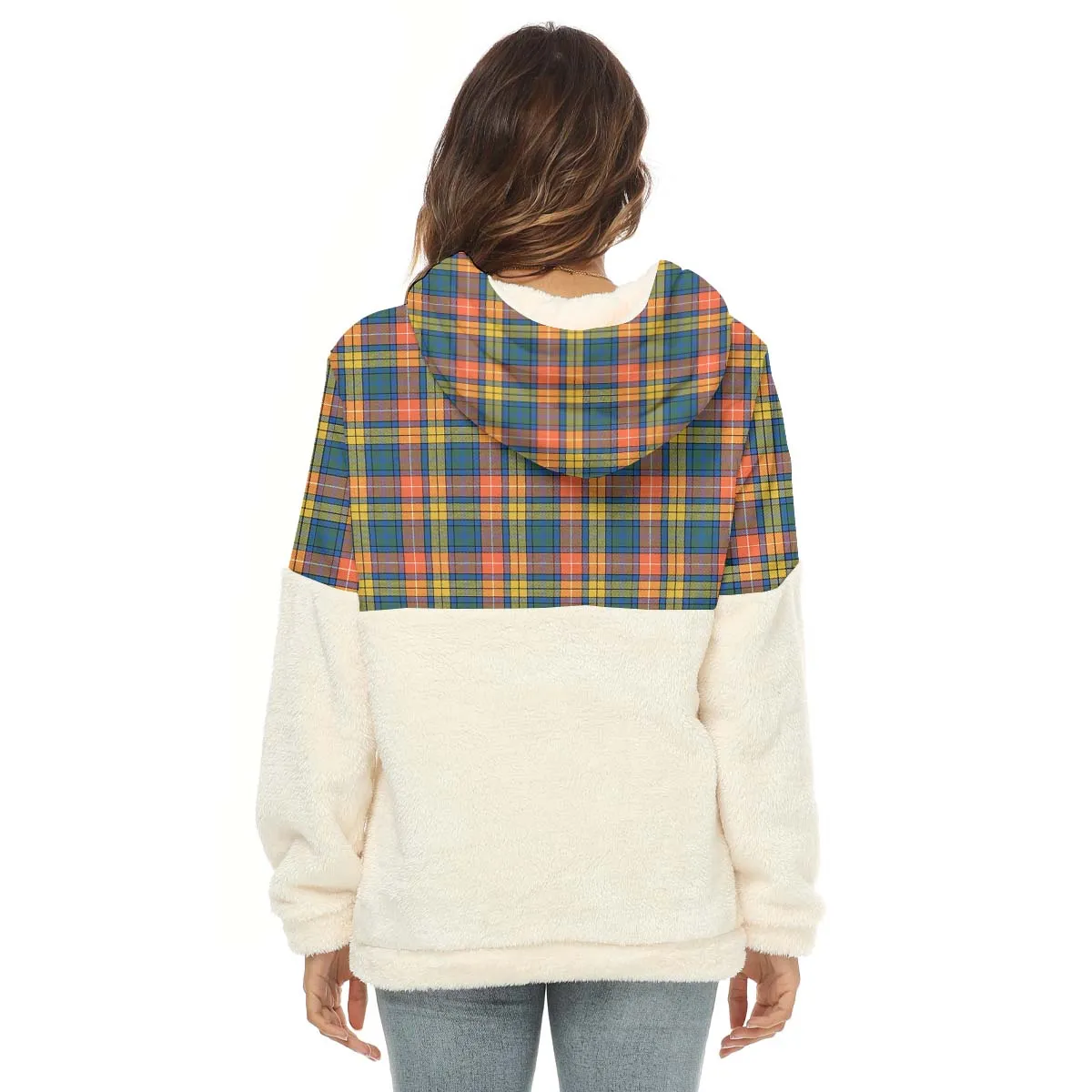 Buchanan Ancient Tartan Women's Borg Fleece Hoodie With Half Zip