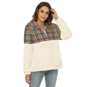 Buchanan Ancient Tartan Women's Borg Fleece Hoodie With Half Zip