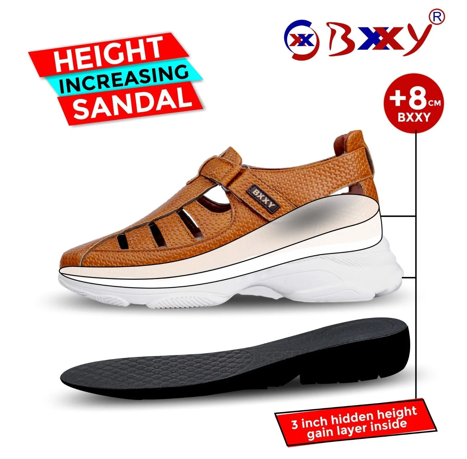 Bxxy Men's 3 Inch Hidden Height Increasing Latest Casual Sandals