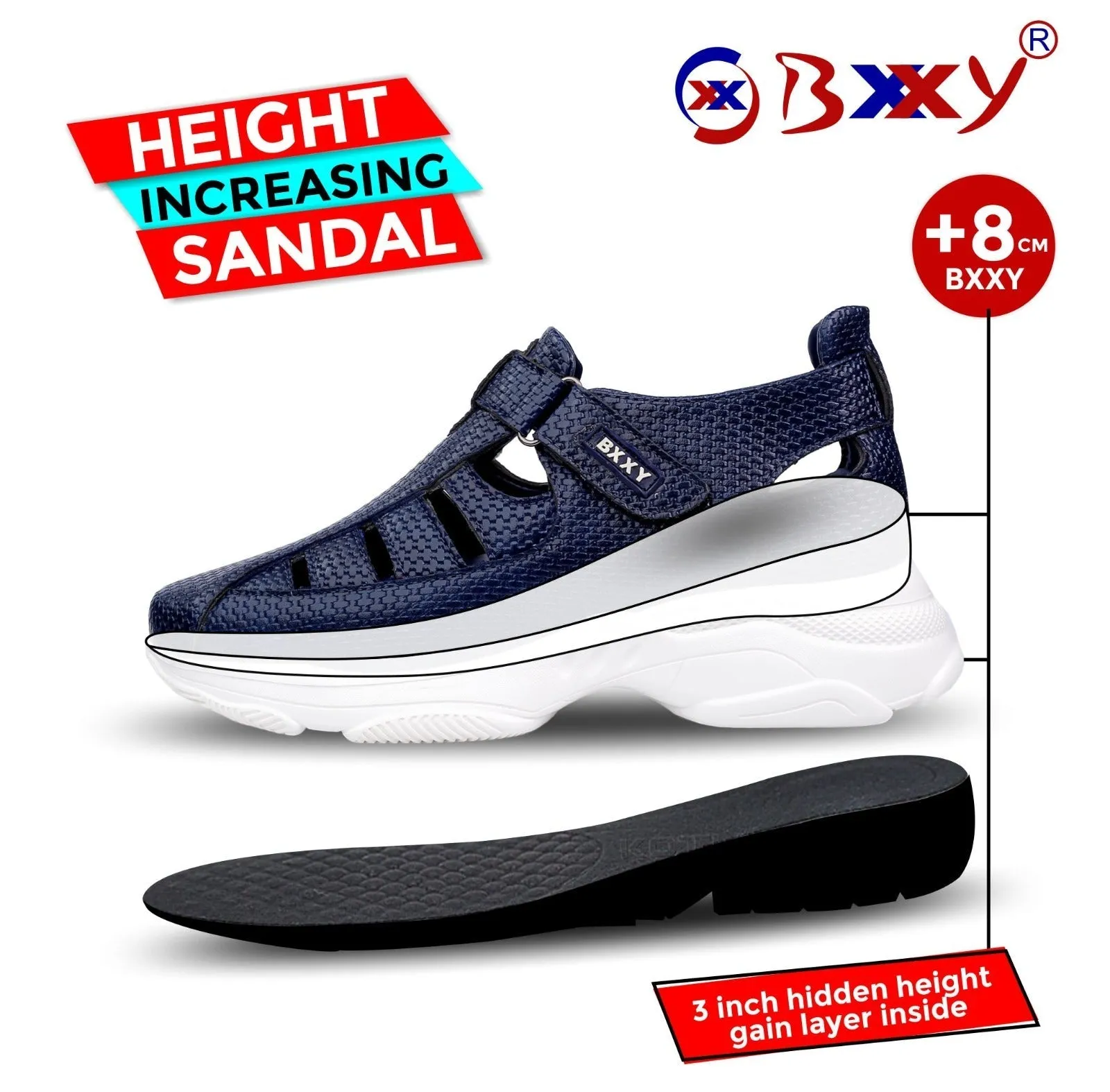 Bxxy Men's 3 Inch Hidden Height Increasing Latest Casual Sandals