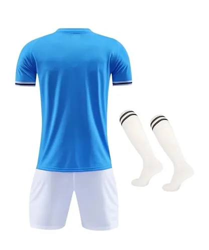 C2M Boys Soccer Jerseys Set Sport Team Uniform Shirt Shorts and Socks for Training 5-6 Years Blue White