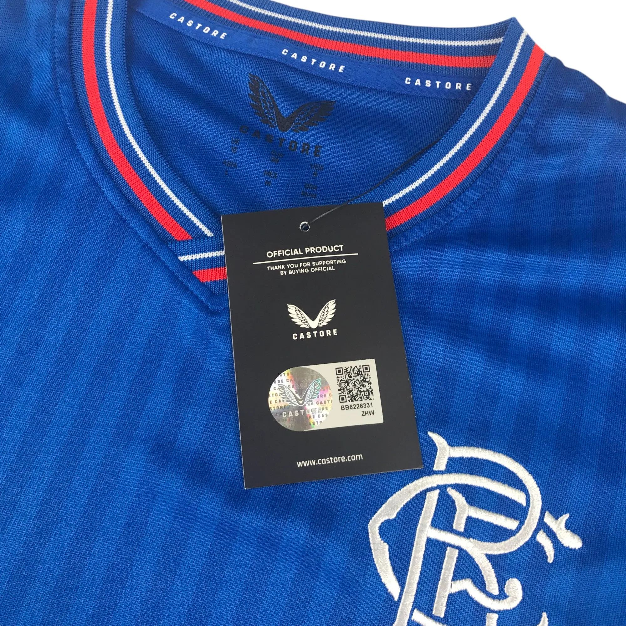 Castore Rangers FC home shirt junior size L 12-13 years blue stripy long sleeve