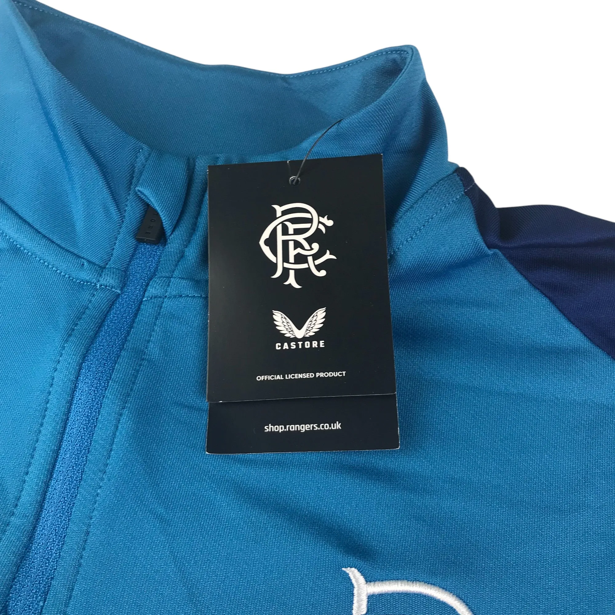 Castore Rangers FC players training sweatshirt women size UK 8 blue and navy quarter zipper