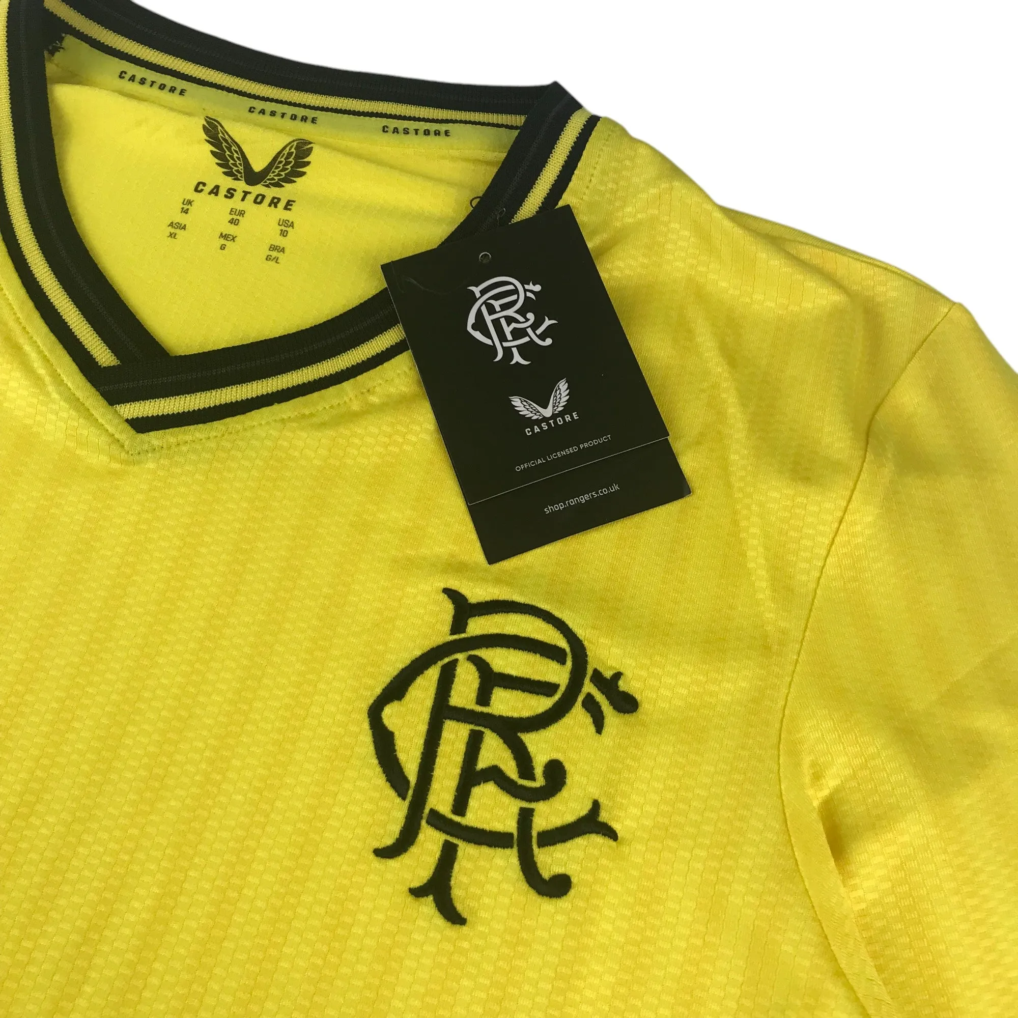 Castore Rangers FC PRO home goalkeeper shirt women size UK 10 yellow long sleeve