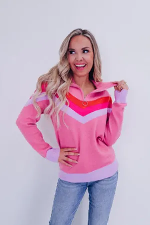 Charli Chevron Quarter Zip Sweater