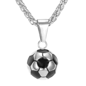 Classy Men Silver Soccer Ball Pendant Necklace