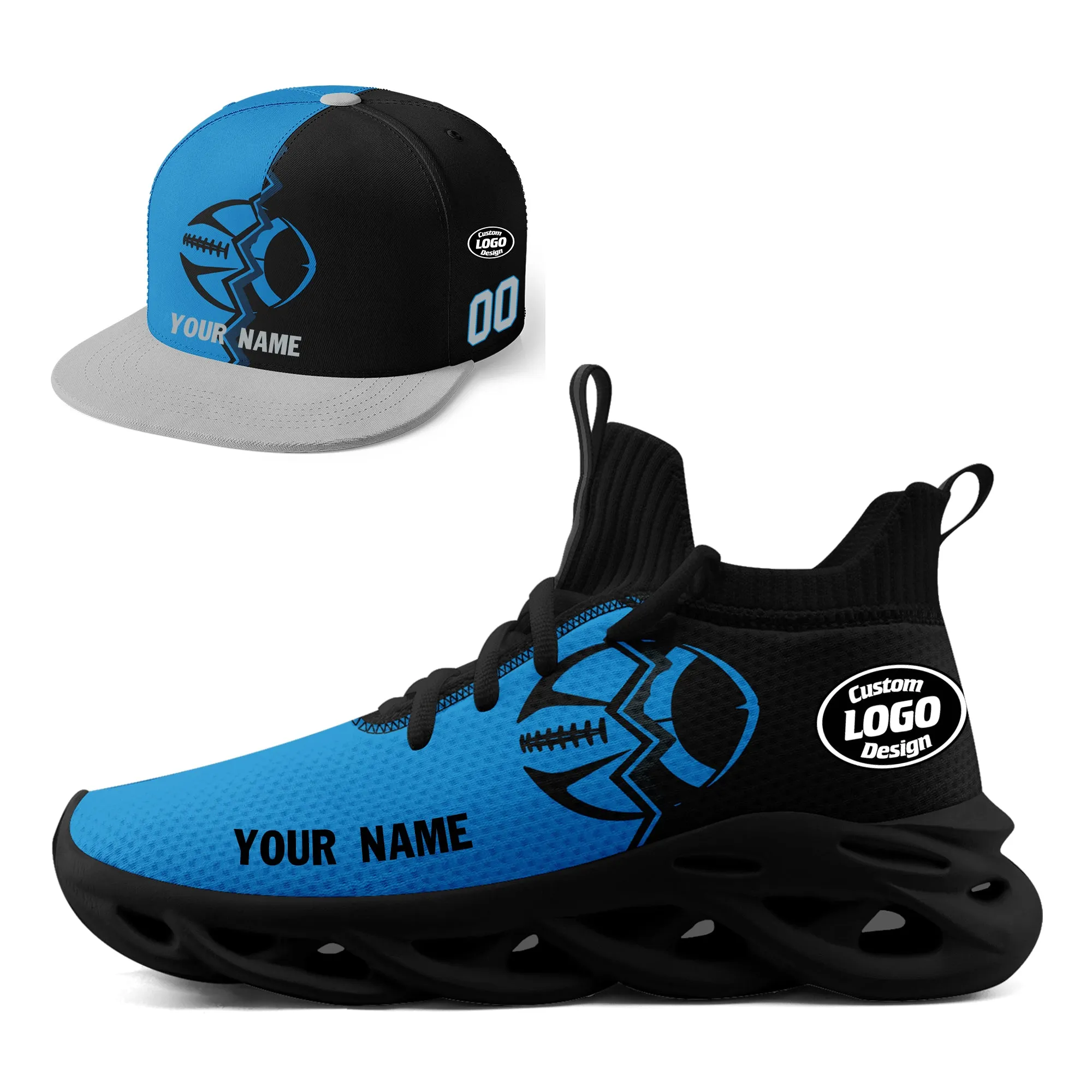 Custom Blue Black North Carolina MaxSoul Shoes and Hat Combo Offer Personalized Combo ZH-D028017-3