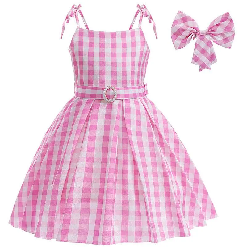 Cute Pink Gingham Dress Comfortable and Breathable Kids’ Wear Carnival Birthday Banquet Host Performance Dress