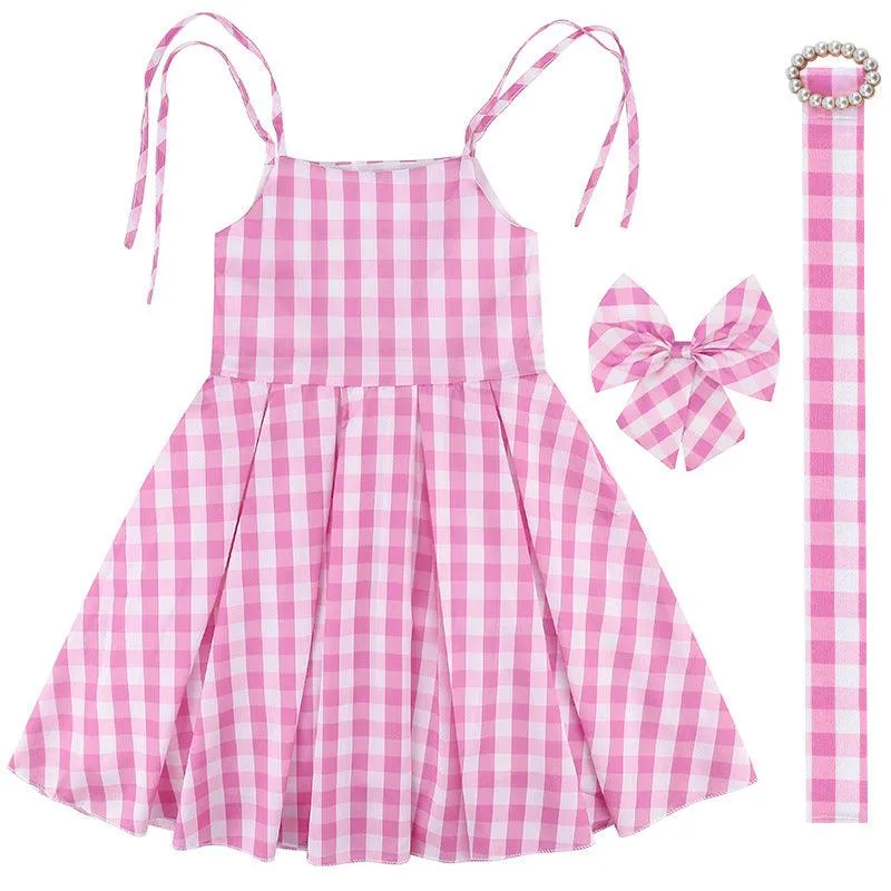 Cute Pink Gingham Dress Comfortable and Breathable Kids’ Wear Carnival Birthday Banquet Host Performance Dress