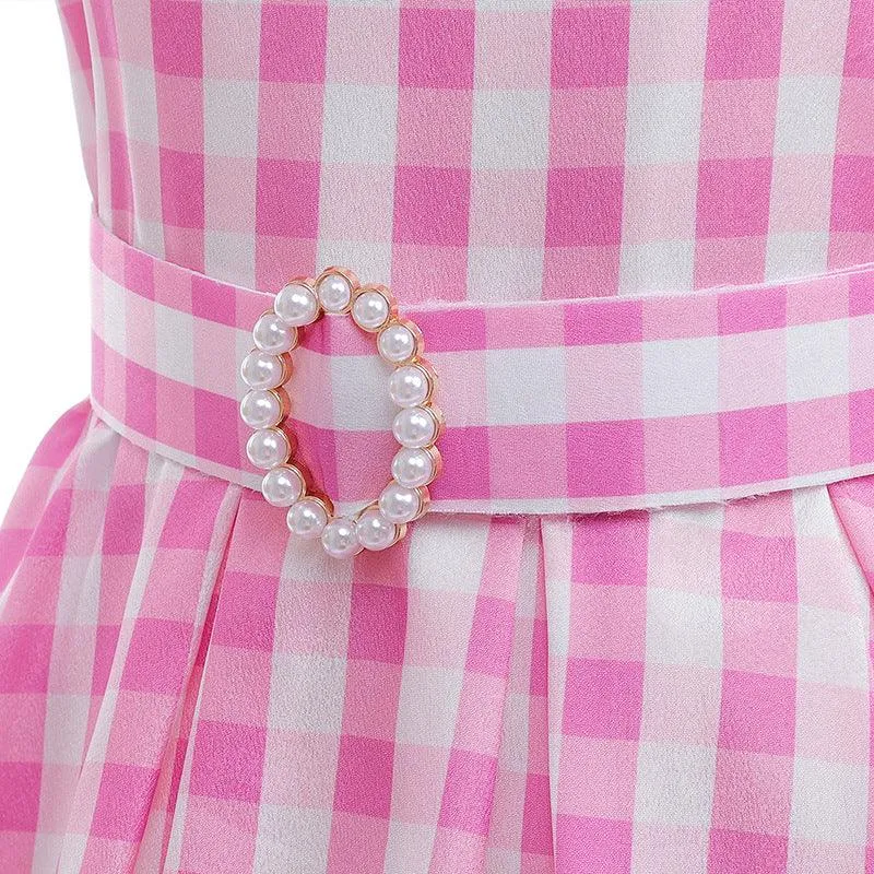 Cute Pink Gingham Dress Comfortable and Breathable Kids’ Wear Carnival Birthday Banquet Host Performance Dress