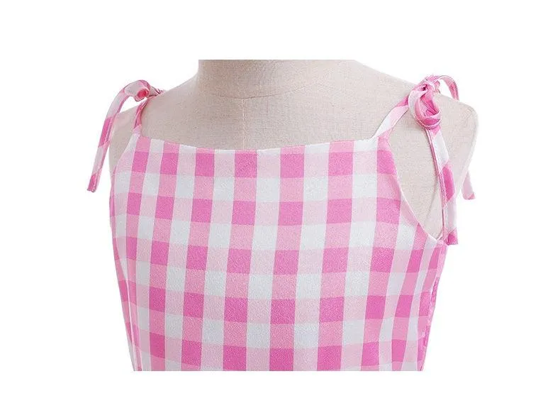 Cute Pink Gingham Dress Comfortable and Breathable Kids’ Wear Carnival Birthday Banquet Host Performance Dress